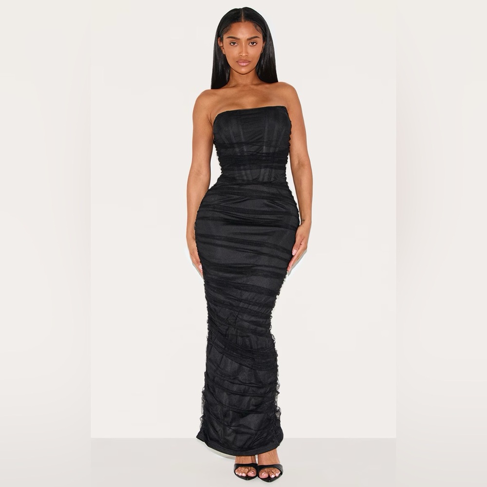 PLT Black mesh corset maxi dress
